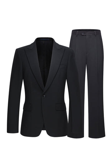 2 Piece Peak Lapel Slim Fit Black Men's Suits